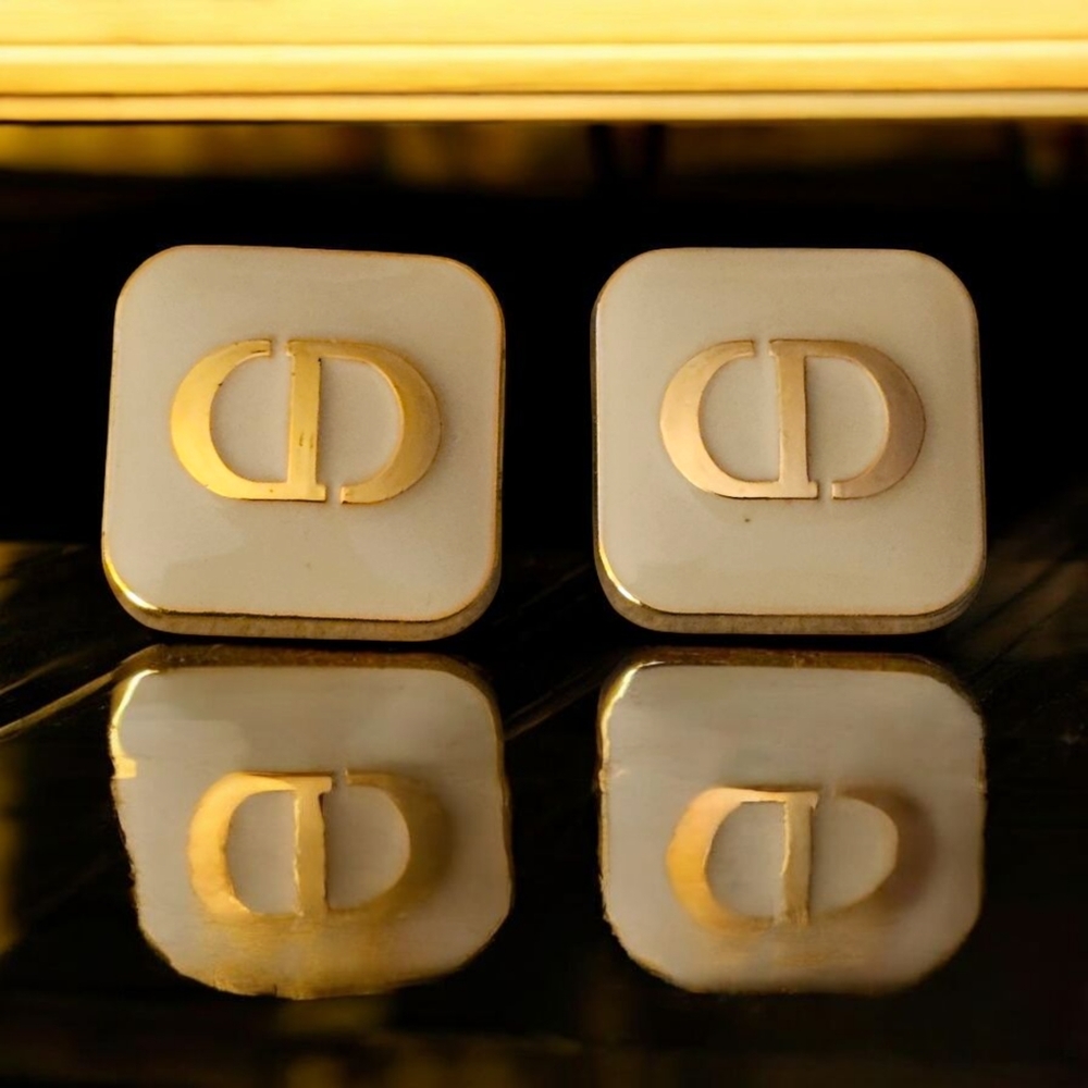 Gold And Cream Monogram Earrings